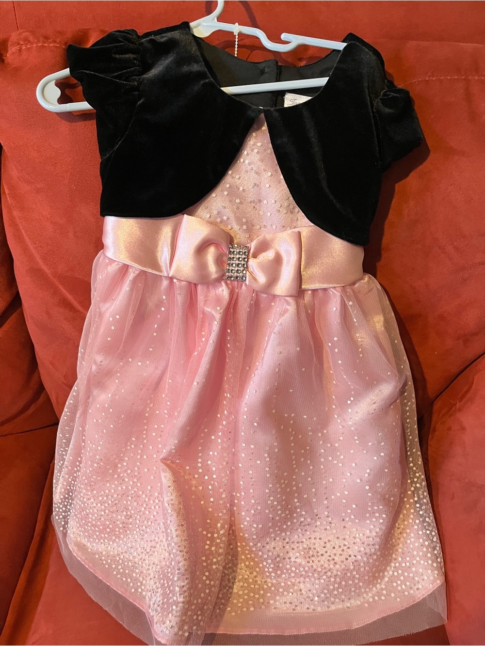 Girls Pink Glitter Tulle Dress with Black Velvet Bolero